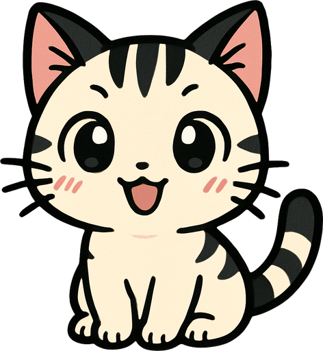A cute manga style cat.
In-Game asset.  2d.  High contrast.  No shadows