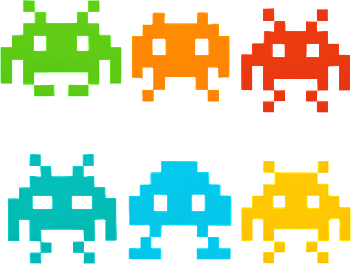 extraterrestres de space in vader de pixeles.
In-Game asset.  2d.  High contrast.  No shadows