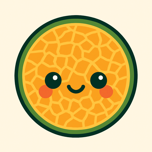 Circle cantaloupe with cute face.
In-Game asset.  2d.  High contrast.  No shadows
