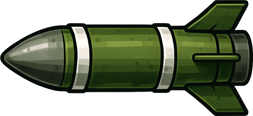 Füze, gerçekçi, yandan görünüm, yazısız.
In-Game asset.  High contrast.  No shadows
