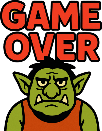Troll game over.
In-Game asset.  2d.  High contrast.  No shadows