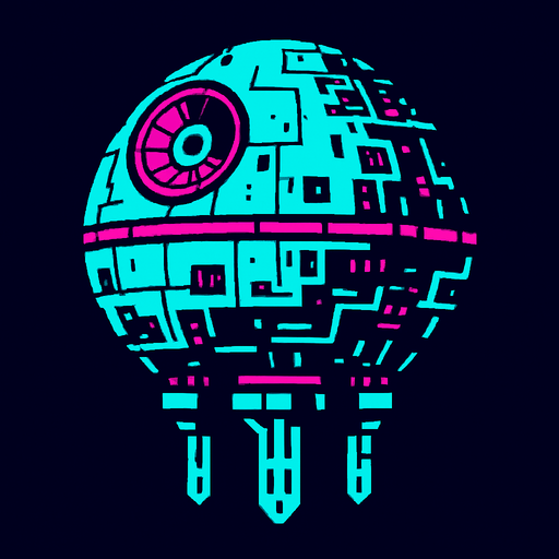 an Arcade style MOther ship like Death star.
In-Game asset.  2d.  High contrast.  No shadows