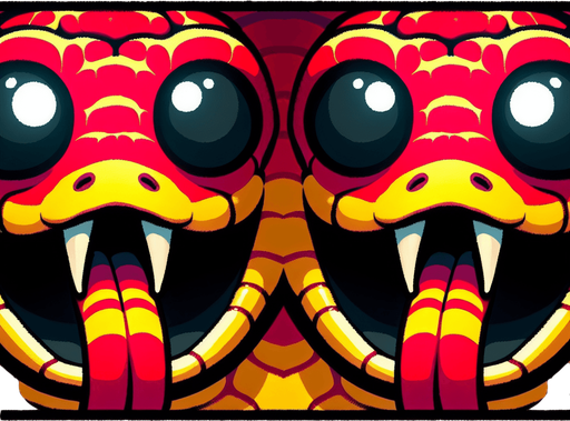 Two big eyes with tounge outside  that is snake head with  yellow and redcolors .
Single Game Texture.  In-Game asset.  2d.  Blank background.  High contrast.  No shadows