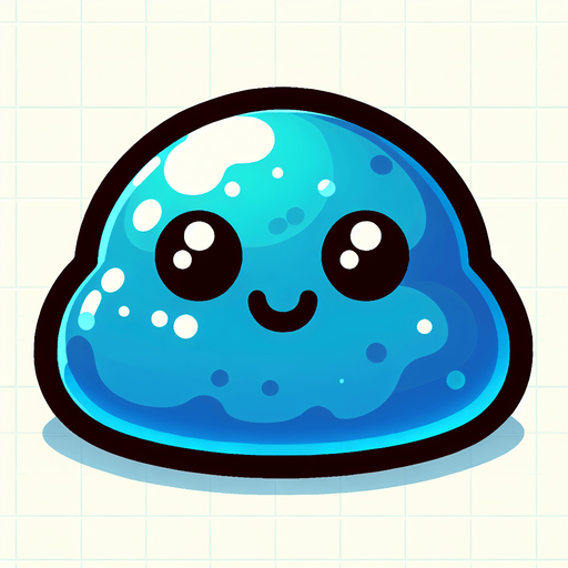 2D Sprite of a cute blue slime, smiling