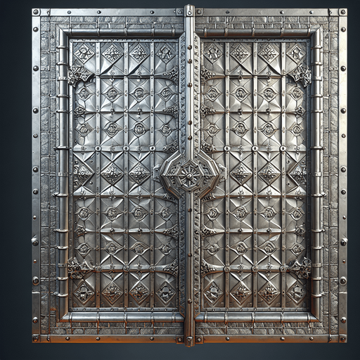 Metal door.
Single Game Texture.  In-Game asset.  2d.  Blank background.  High contrast.  No shadows