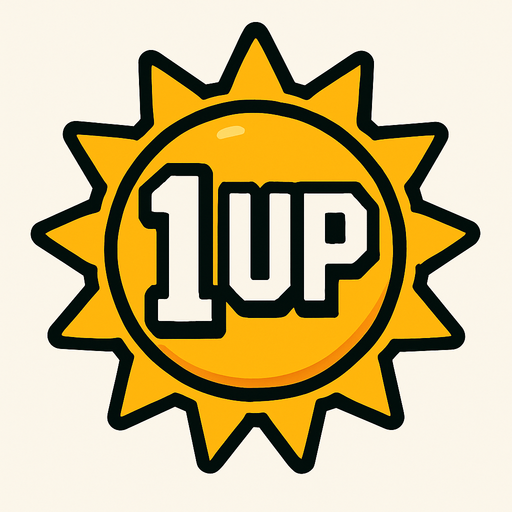 un sol con la leyenda "1 UP".
In-Game asset.  2d.  High contrast.  No shadows