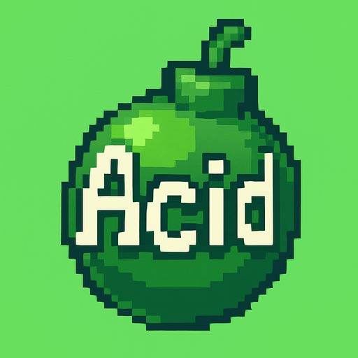 a green bomb (pixel art) writes "Acid" on it.
In-Game asset.  2d.  High contrast.  No shadows