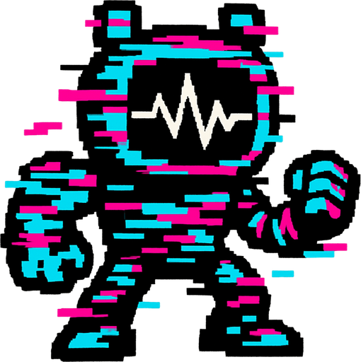 Glitch audio personificado como un enemigo.
In-Game asset.  2d.  High contrast.  No shadows