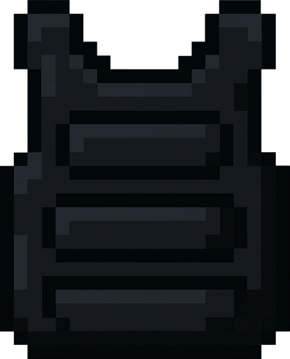chaleco antibalas negro hecho con pixeles..
In-Game asset.  2d.  High contrast.  No shadows