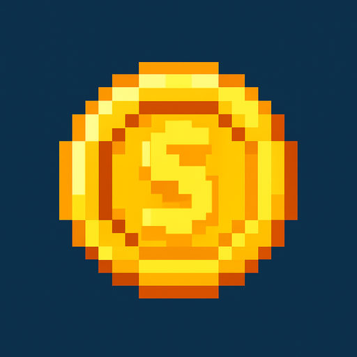 a pixel art  coin.
In-Game asset.  2d.  High contrast.  No shadows