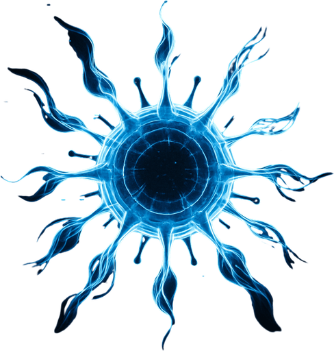 sleek spectral virus entity, flowing energy trails, ghostly and translucent, topdown view, neon blue and white accents, glitch particles, sci-fi, circular, symmetrical.
In-Game asset.  2d.  High contrast.  No shadows