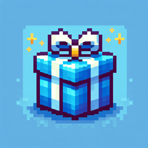 pixel art of a blue christmas present. Single Game Texture. In-Game asset. 2d. Blank background. High contrast. No shadows.