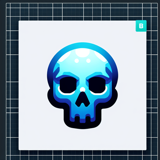 tête de mort bleu.
Single Game Texture. In-Game asset. 2d. Blank background. High contrast. No shadows.