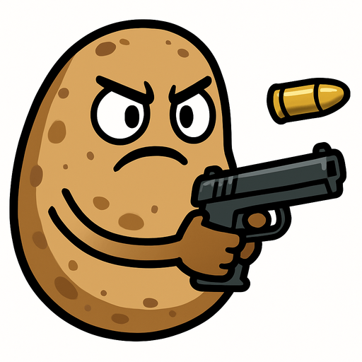 let the potato hold a gun and use png of an animated bullet.
In-Game asset.  2d.  High contrast.  No shadows