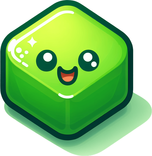 Perfectly square bright green game piece with cute happy face. Cartoon style. Cute art style. Simple vector style. No Shadows.
Single Game Texture. In-Game asset. 2d. Blank background. High contrast. No shadows.