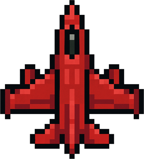 kırmızı 2d pixel simetrik uçak
In-Game asset.  2d.  High contrast.  No shadows