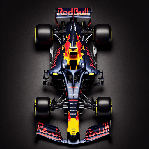Photorealistic RedBull f1 car top view. 
Replace RedBull text to RealBull text.