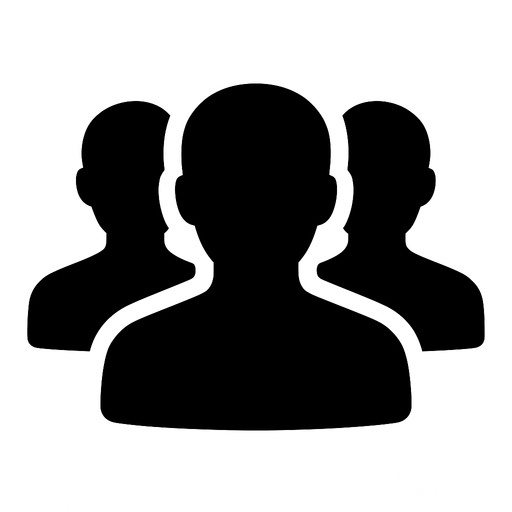 3 tane insan profil resmi 1 tane önde 2 arkada kalıyor beyaz olsun.
In-Game asset.  2d.  High contrast.  No shadows