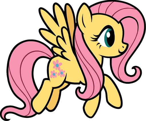 Fluttershy, flying position, 2D, side view.
In-Game asset.  2d.  High contrast.  No shadows