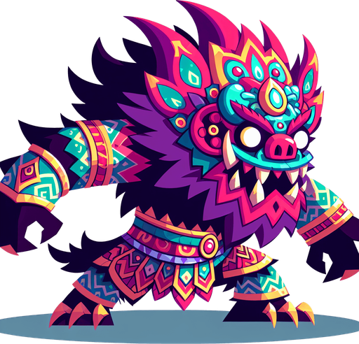 2d animation reog ponorogo monster.
Single Game Texture.  In-Game asset.  2d.  Blank background.  High contrast.  No shadows