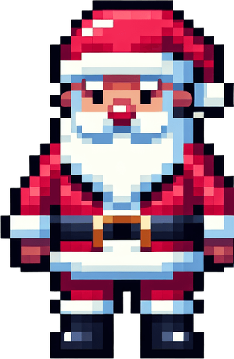 Pixelated Santa Single Game Texture. In-Game asset. 2d. Blank background. High contrast. No shadows.