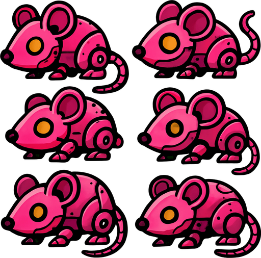 Varios Ratones robot rosa.
In-Game asset.  2d.  High contrast.  No shadows