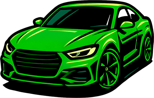 Car image but its head should be on right side not left. Make a fancy car colored green..
In-Game asset.  2d.  High contrast.  No shadows
