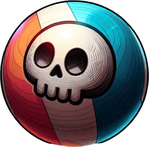 SKULL BALL. A ball with a skull on, billard ball with skull. Studio Ghibli. Ghibli style. Mobile game. Colorful. hand drawn. cute. fun. In-Game asset. 2d. Blank background. High contrast. No shadows.