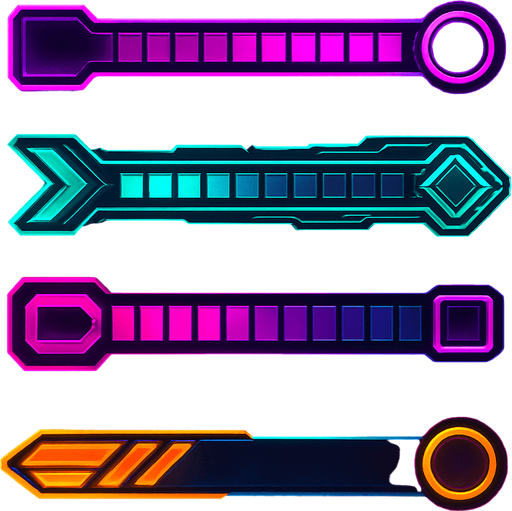 Volume bar assets without volume icons. HD colors. cyberpunk. Abstract. Different colors.
In-Game asset.  2d.  High contrast.  No shadows