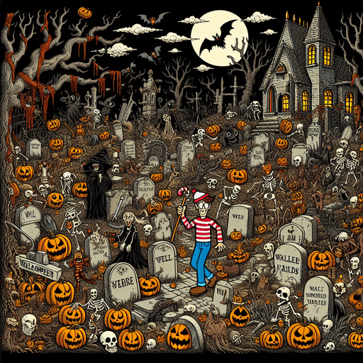 Generate a high quality cartoon background Halloween image on a black canvas similar to the format of where is waldo with a hellish environment.
Single Game Texture. In-Game asset. 2d. Blank background. High contrast. No shadows.