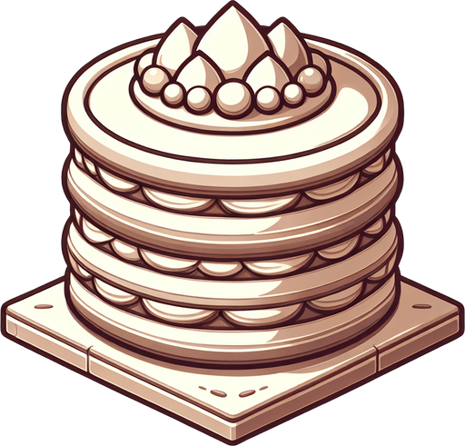 gâteau.
Single Game Texture.  In-Game asset.  2d.  Blank background.  High contrast.  No shadows