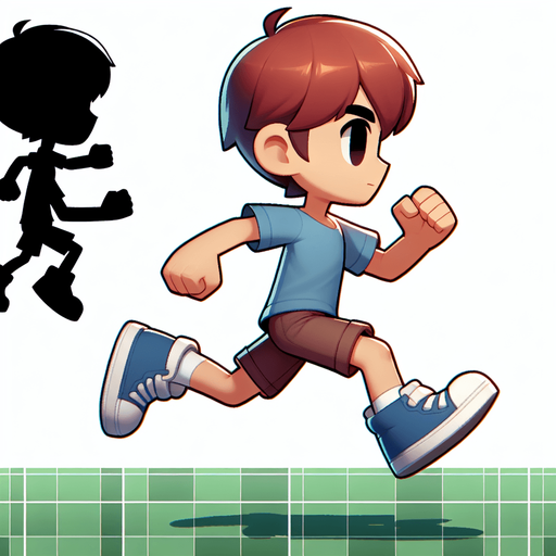 little man running with animated legs Single Game Texture. In-Game asset. 2d. Blank background. High contrast. No shadows.