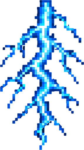 Creame un rayo electrico pixelar.
In-Game asset.  2d.  High contrast.  No shadows