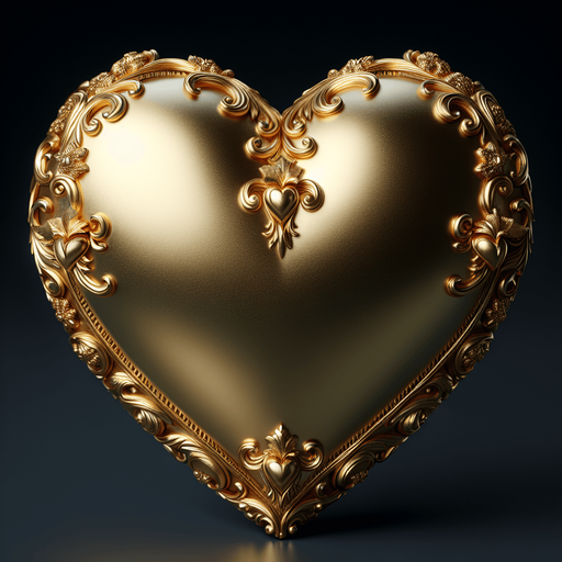 Big shining gold heart verly slightly ornate.
face view.