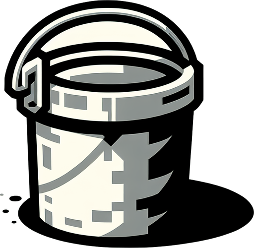 a paint bucket.
Single Game Texture. In-Game asset. 2d. Blank background. High contrast. No shadows.