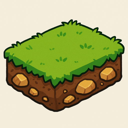 Cesped en forma de rectangulo como con el pasto arriba tierra y algunas rocas irregulares.
In-Game asset.  2d.  High contrast.  No shadows