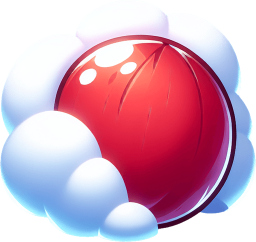a red nut hidden in a snowball, side view, cartoon.
Single Game Texture. In-Game asset. 2d. Blank background. High contrast. No shadows.