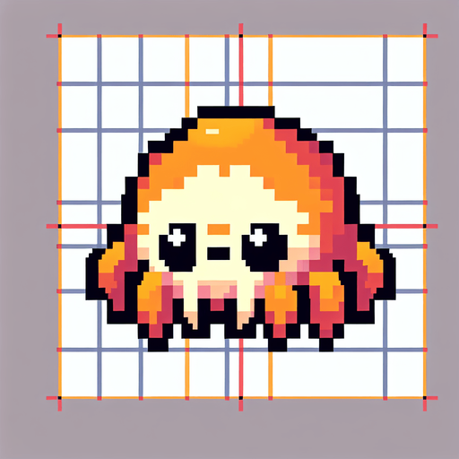 a cute orange-yellow spider, side view, pixel art, fangs, no shadow
Single Game Texture. In-Game asset. 2d. Blank background. High contrast. No shadows.
