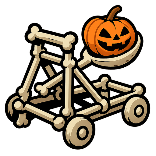 Pumpkin catapult made out of bones.
In-Game asset.  2d.  High contrast.  No shadows
