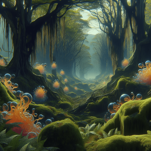 Fullscreen medieval landscape banner, 16:9, high definition, for a game titled "Slime Bestiary". Medieval forest with multiple colored slimes. No text on banner!