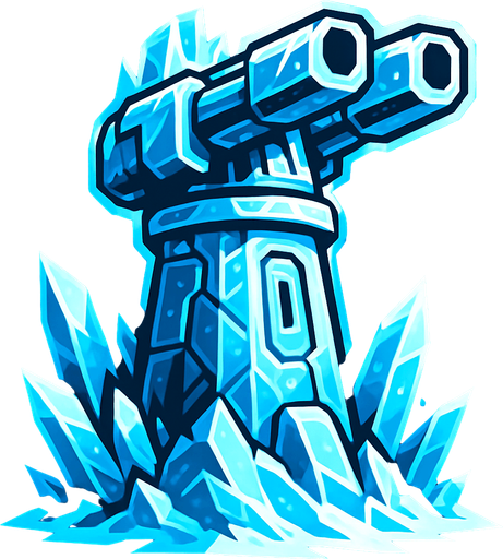 Torreta futurista grande de hielo.
In-Game asset.  2d.  High contrast.  No shadows