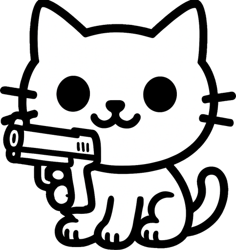 El gato sosteniendo una pistola con munición en una patita
