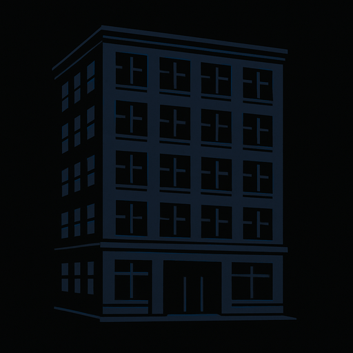 an office building, dark.
In-Game asset.  2d.  High contrast.  No shadows