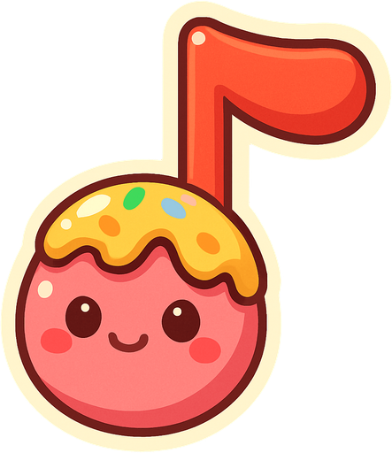 cute 2D illustration of a delicious musical note as a collectible item in a casual mobile game.
In-Game asset.  2d.  High contrast.  No shadows