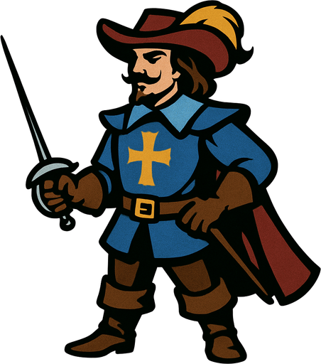 מוסקטיר מהאגדות.
In-Game asset.  2d.  High contrast.  No shadows