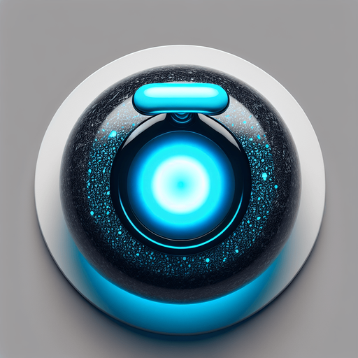 Black curlingstone with neonblue top, top view.