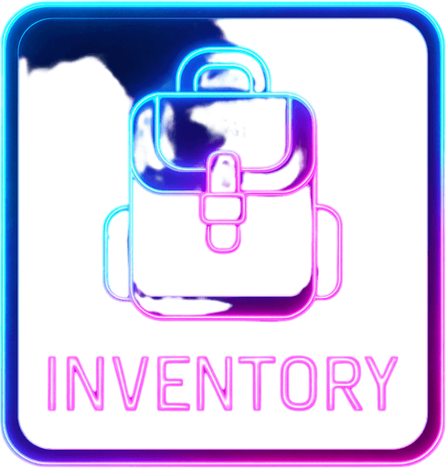 Neon cyberpunk bag inventory button icon magic glowing futuristic 3d hologram