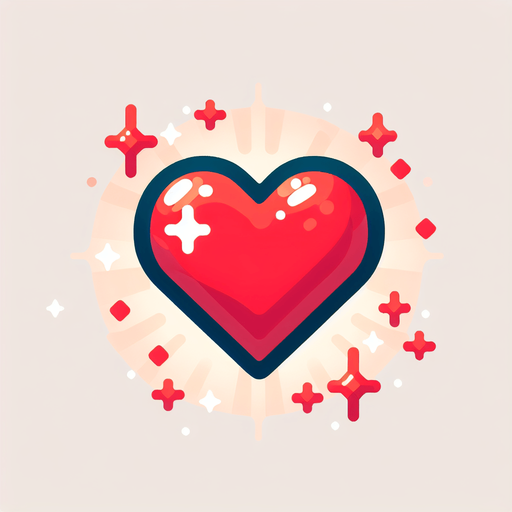 a cute looking heart. bright red..
Single Game Texture. In-Game asset. 2d. Blank background. High contrast. No shadows.