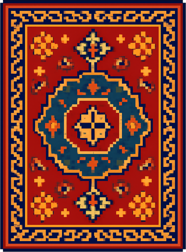 Create carpet from Iran with pixel art.
In-Game asset.  2d.  High contrast.  No shadows