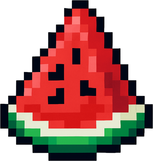 Make me a pixel watermelon but one piece.
In-Game asset.  2d.  High contrast.  No shadows